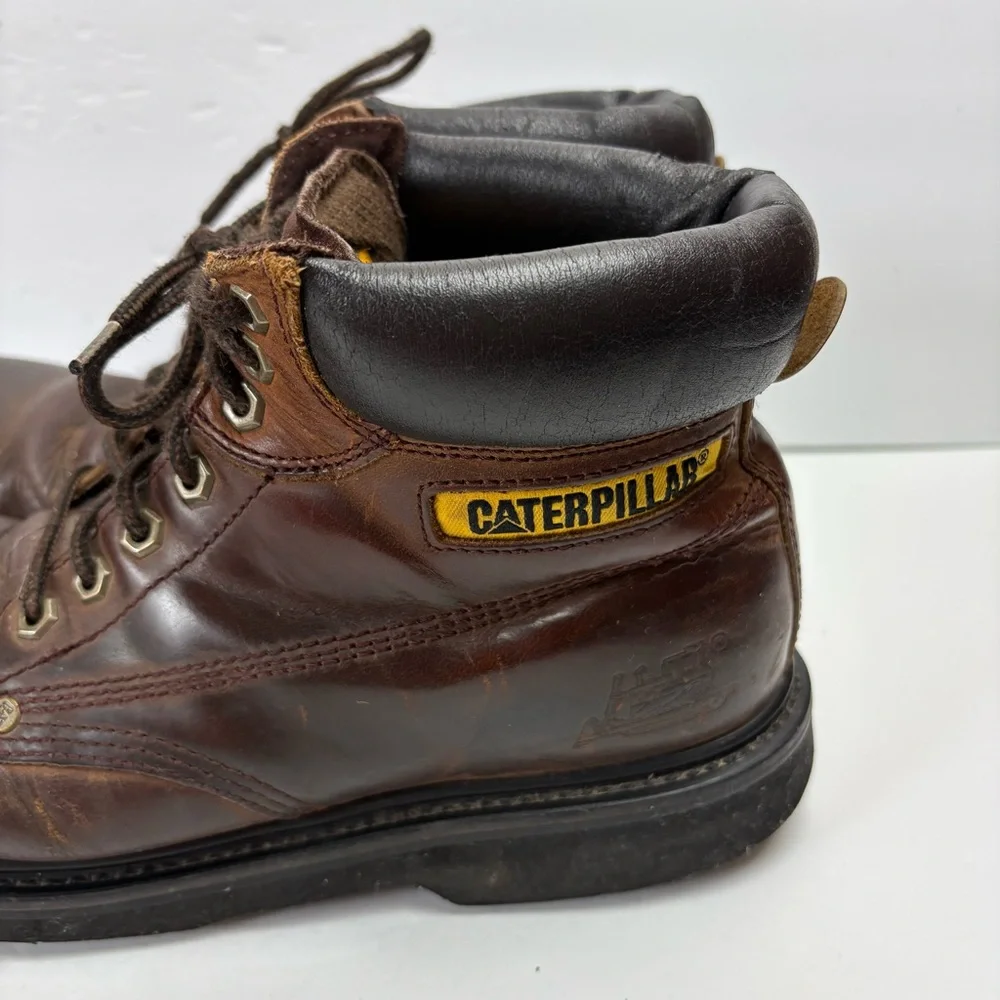 Caterpillar Brown Leather Work Boots with Black Sole Mens size 12 77224
